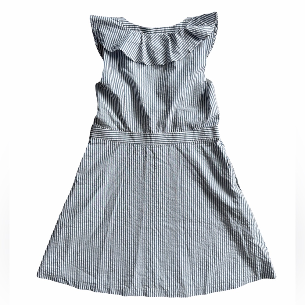 New Tommy Hilfiger seersucker sleeveless v-neck ruffle dress - Picture 2 of 3